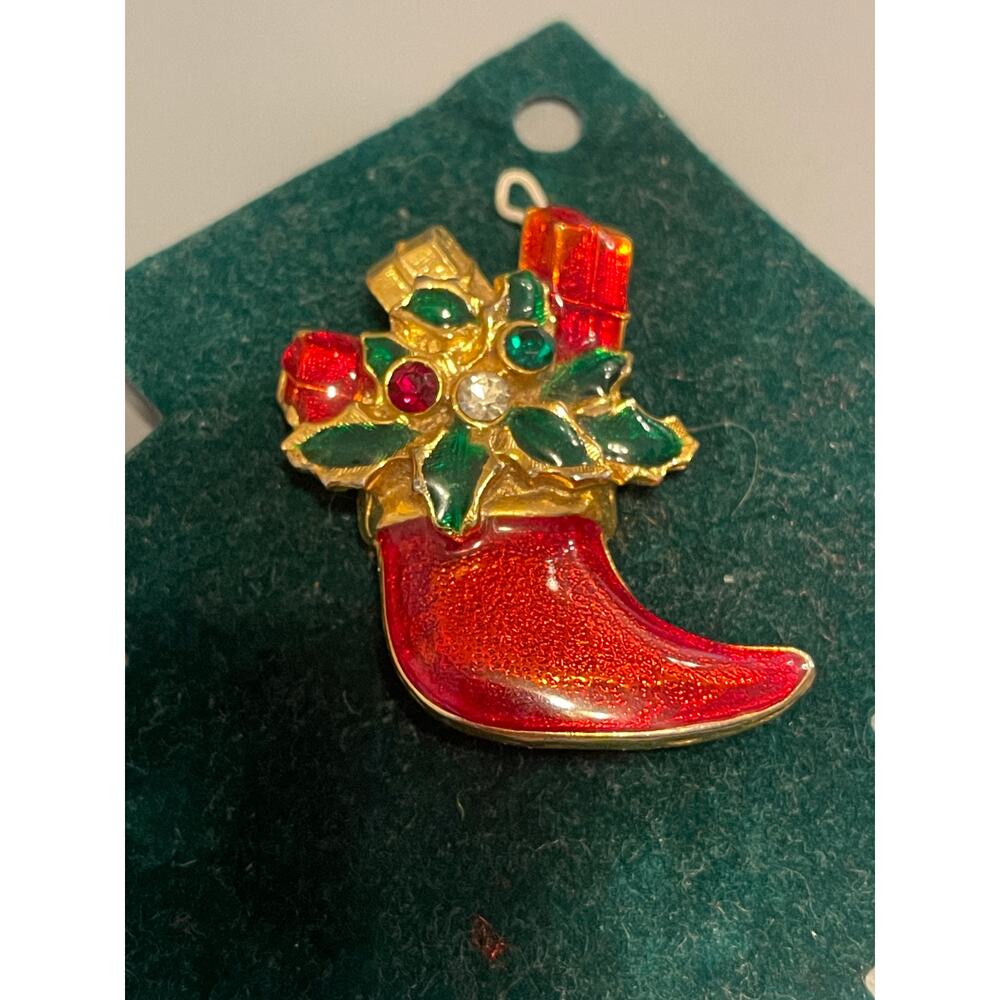 Vintage Christmas Stocking Pin Brooch